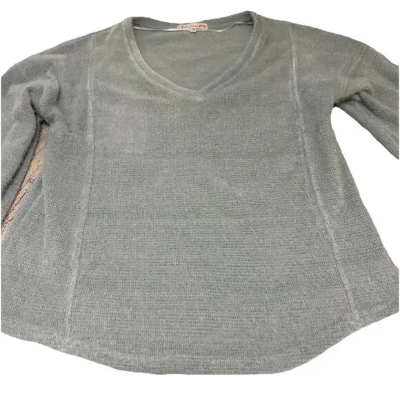 C&C California Sweater Womens Size Medium Seafoam Pullover V-Neck Knit Cotton - Picture 9 of 14